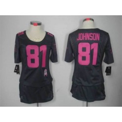 Women Nike Detroit Lions #81 Calvin Johnson Breast Cancer Awareness Gray NFL Jersey