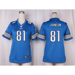 Women Nike Detroit Lions #81 Calvin Johnson Game Light Blue Team Color NFL Jersey