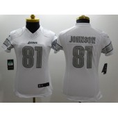 Women Nike Detroit Lions #81 Calvin Johnson Platinum White Limited NFL Jersey