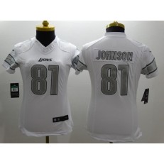 Women Nike Detroit Lions #81 Calvin Johnson Platinum White Limited NFL Jersey