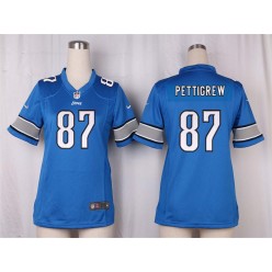Women Nike Detroit Lions #87 Brandon Pettigrew Game Light Blue Team Color NFL Jersey