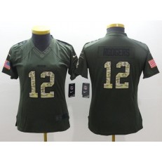 Women Nike Green Bay Packers #12 Aaron Rodgers Green Salute To Service Limited NFL Jersey