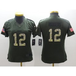 Women Nike Green Bay Packers #12 Aaron Rodgers Green Salute To Service Limited NFL Jersey