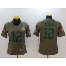 Women Nike Green Bay Packers #12 Aaron Rodgers Olive 2017 Salute To Service Limited Jersey