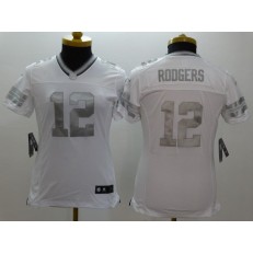 Women Nike Green Bay Packers #12 Aaron Rodgers Platinum White Limited NFL Jersey