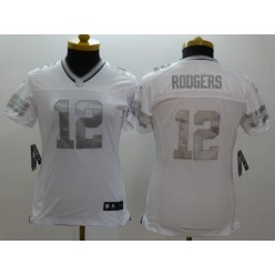 Women Nike Green Bay Packers #12 Aaron Rodgers Platinum White Limited NFL Jersey