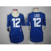 Women Nike Indianapolis Colts #12 Andrew Luck Breast Cancer Awareness Blue NFL Jersey