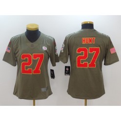 Women Nike Kansas City Chiefs #27 Kareem Hunt Olive 2017 Salute To Service Limited NFL Jersey