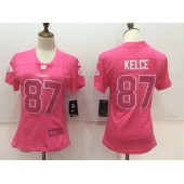 Women Nike Kansas City Chiefs #87 Travis Kelce Pink Stitched NFL Limited Rush Fashion Jersey