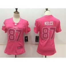 Women Nike Kansas City Chiefs #87 Travis Kelce Pink Stitched NFL Limited Rush Fashion Jersey