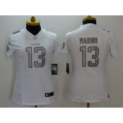 Women Nike Miami Dolphins #13 Dan Marino White Platinum Retired Player NFL Limited Jersey