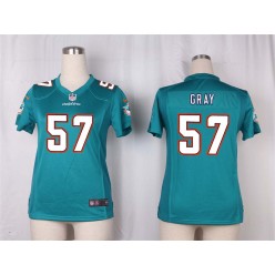 Women Nike Miami Dolphins #57 Gray Game Aqua Green Team Color NFL Jersey