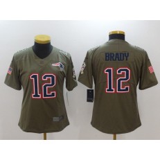 Women Nike New England Patriots #12 Tom Brady Olive 2017 Salute To Service Limited NFL Jersey