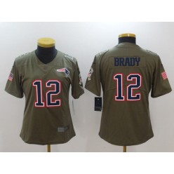 Women Nike New England Patriots #12 Tom Brady Olive 2017 Salute To Service Limited NFL Jersey