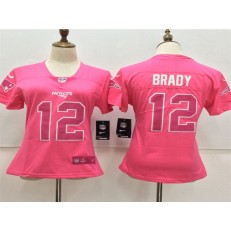 Women Nike New England Patriots #12 Tom Brady Pink Stitched NFL Limited Rush Fashion Jersey