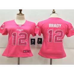 Women Nike New England Patriots #12 Tom Brady Pink Stitched NFL Limited Rush Fashion Jersey