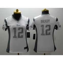 Women Nike New England Patriots #12 Tom Brady Platinum White Limited NFL Jersey