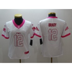 Women Nike New England Patriots #12 Tom Brady White Pink NFL Jersey