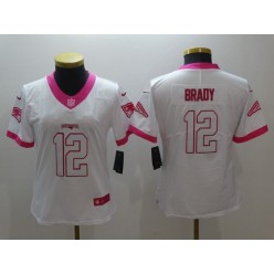 Women Nike New England Patriots #12 Tom Brady White Pink NFL Jersey