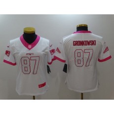 Women Nike New England Patriots #87 Rob Gronkowski White Pink NFL Jersey