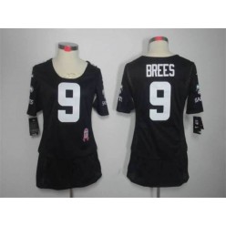 Women Nike New Orleans Saints #9 Drew Brees Breast Cancer Awareness Black NFL Jersey