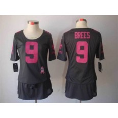 Women Nike New Orleans Saints #9 Drew Brees Breast Cancer Awareness Gray NFL Jersey