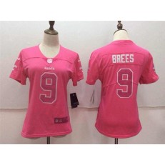 Women Nike New Orleans Saints #9 Drew Brees Pink Stitched NFL Limited Rush Fashion Jersey