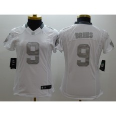 Women Nike New Orleans Saints #9 Drew Brees White Platinum NFL Football Jersey