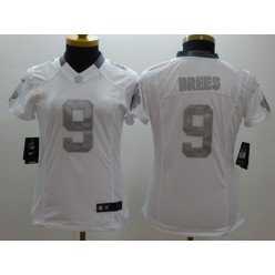 Women Nike New Orleans Saints #9 Drew Brees White Platinum NFL Football Jersey