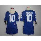 Women Nike New York Giants #10 Eli Manning Breast Cancer Awareness Blue NFL Jersey