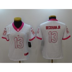 Women Nike New York Giants #13 Odell Beckham Jr White Pink NFL Jersey
