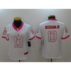 Women Nike New York Giants #13 Odell Beckham Jr White Pink NFL Jersey
