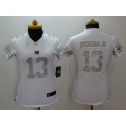 Women Nike New York Giants #13 Odell Beckham Jr White Stitched NFL Limited Platinum Jersey
