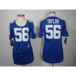Women Nike New York Giants #56 Lawrence Taylor Breast Cancer Awareness Blue NFL Jersey