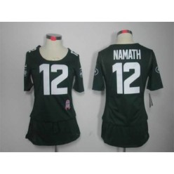 Women Nike New York Jets #12 Joe Namath Breast Cancer Awareness Green NFL Jersey