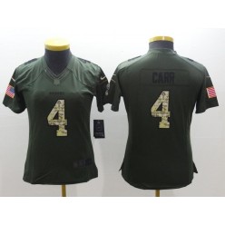Women Nike Oakland Raiders #4 Derek Carr Green Stitched NFL Salute to Service Jersey