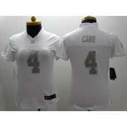 Women Nike Oakland Raiders #4 Derek Carr White Stitched NFL Limited Platinum Jersey