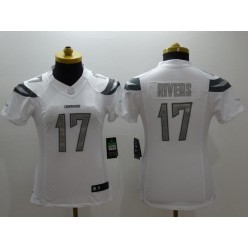 Women Nike San Diego Chargers #17 Philip Rivers White Stitched NFL Limited Platinum Jersey