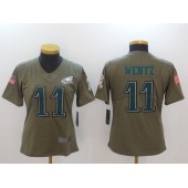 Women Nike Philadelphia Eagles #11 Carson Wentz Olive 2017 Salute To Service Limited NFL Jersey