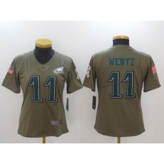 Women Nike Philadelphia Eagles #11 Carson Wentz Olive 2017 Salute To Service Limited NFL Jersey