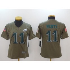 Women Nike Philadelphia Eagles #11 Carson Wentz Olive 2017 Salute To Service Limited NFL Jersey