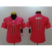 Women Nike Philadelphia Eagles #11 Carson Wentz Pink Stitched NFL Limited Jersey