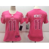 Women Nike Philadelphia Eagles #11 Carson Wentz Pink Stitched NFL Limited Rush Fashion Jersey