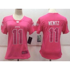 Women Nike Philadelphia Eagles #11 Carson Wentz Pink Stitched NFL Limited Rush Fashion Jersey