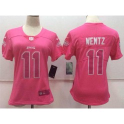 Women Nike Philadelphia Eagles #11 Carson Wentz Pink Stitched NFL Limited Rush Fashion Jersey