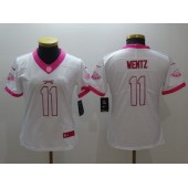 Women Nike Philadelphia Eagles #11 Carson Wentz White Pink NFL Jersey