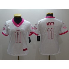 Women Nike Philadelphia Eagles #11 Carson Wentz White Pink NFL Jersey