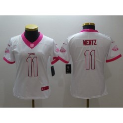 Women Nike Philadelphia Eagles #11 Carson Wentz White Pink NFL Jersey