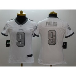 Women Nike Philadelphia Eagles #9 Nick Foles White Platinum NFL Limited Jersey