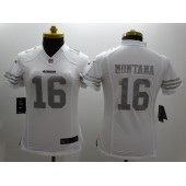 Women Nike San Francisco 49ers #16 Joe Montana Platinum White Limited Jersey